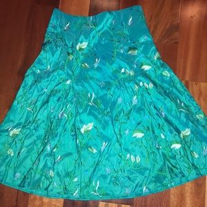 Vintage chinoiserie skirt, teal, sz6? kneelength